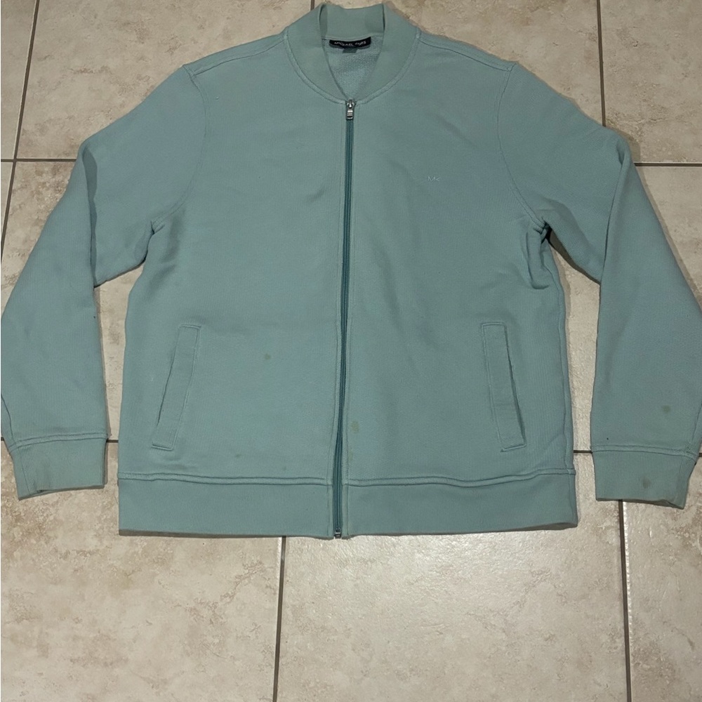 Michael Kors Pistachio Green Full Zip Sweater men’s size XL pockets Cotton